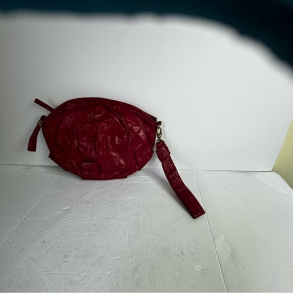 Vanessa Bruno NEW Leather Gathered Ruched Clutch Bag Wristlet Zip Closure Red - Picture 11 of 16
